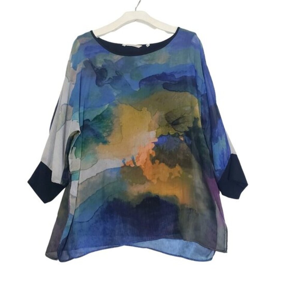 SOFT SURROUNDINGS Womens Blouse SZ S Watercolor Batwing Slit Sleeve‎ Oversized